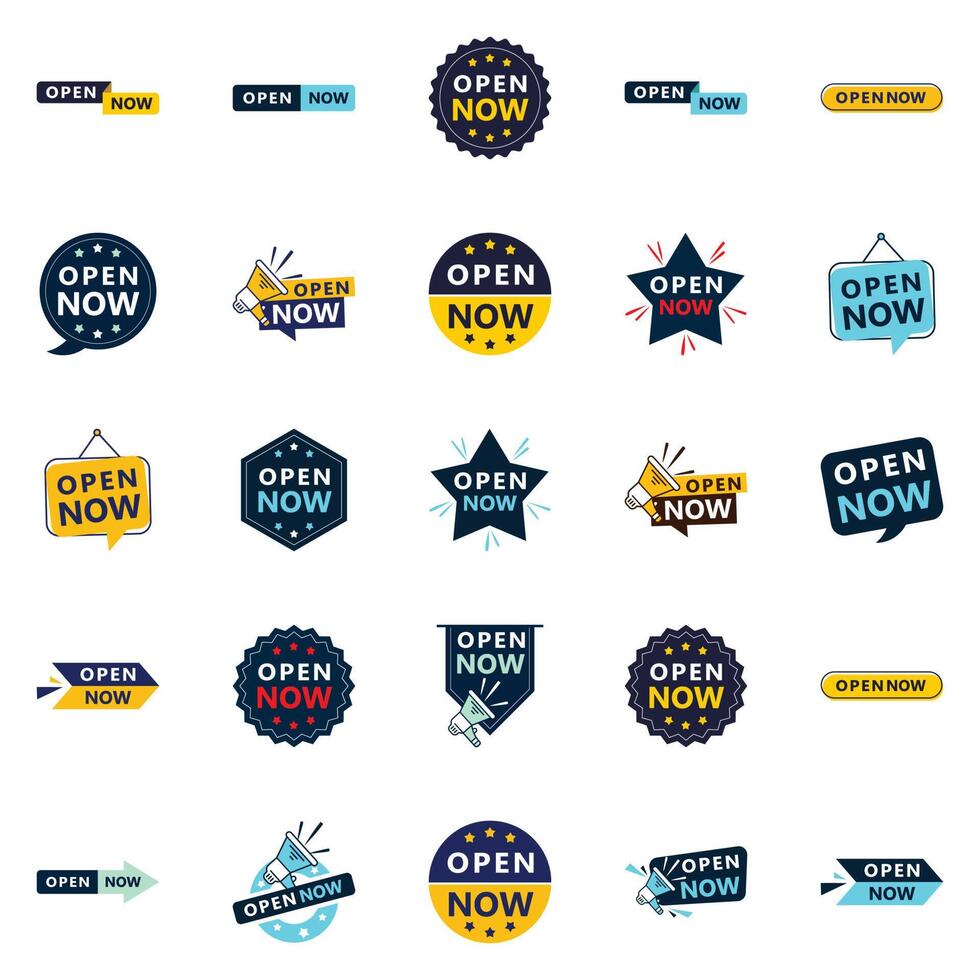 Open now graphics collection 25 unique designs vector