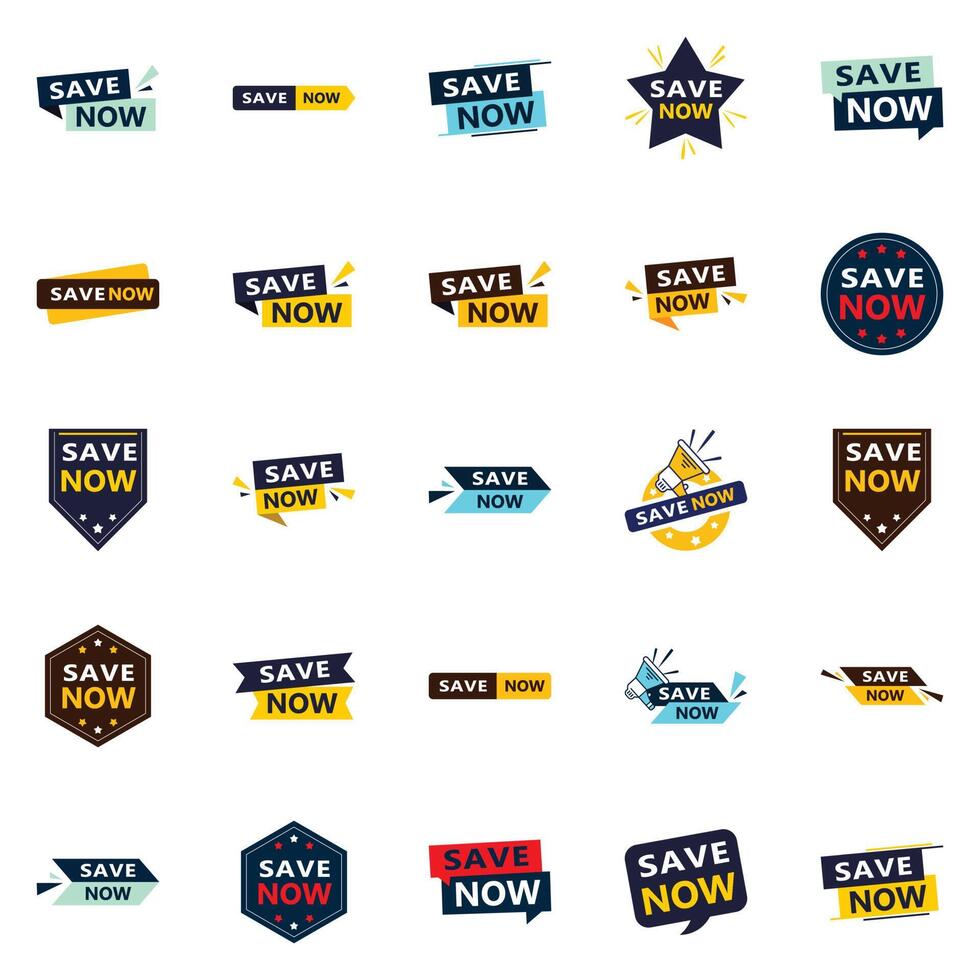Save Now 25 Fresh Typographic Elements for a modern savings promotion vector