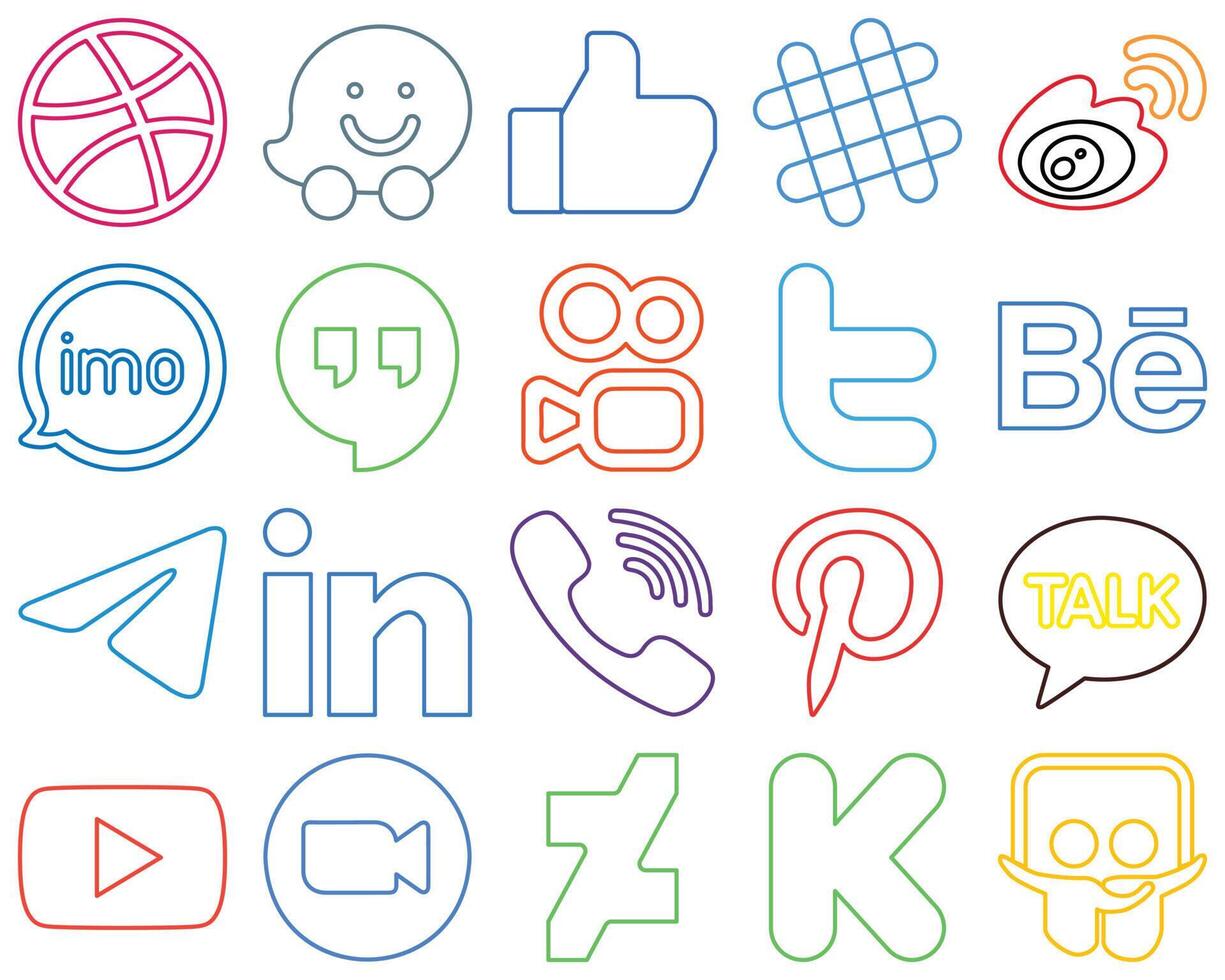 20 Attractive and creative Colourful Outline Social Media Icons such as behance twitter and kuaishou Clean and professional vector
