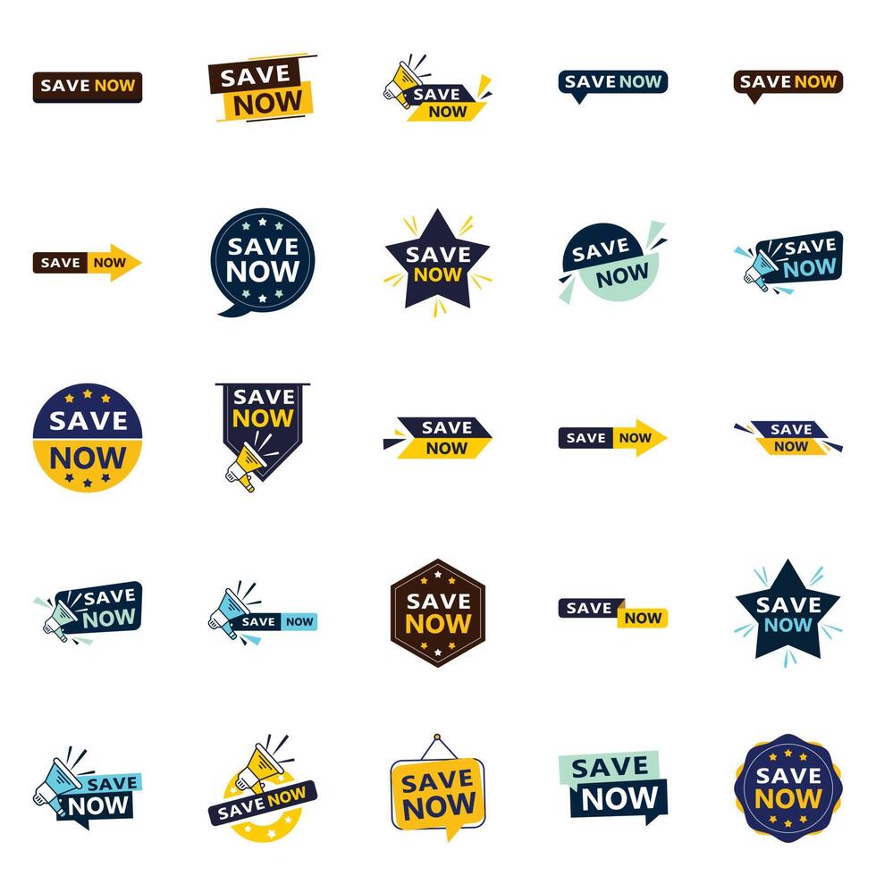 Save Now 25 Fresh Typographic Elements for a lively savings campaign vector
