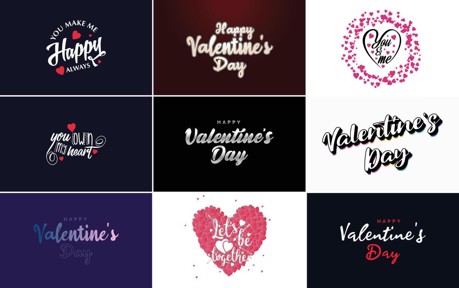 Happy Valentine's Day typography design with a heart shaped balloon and a gradient color scheme vector