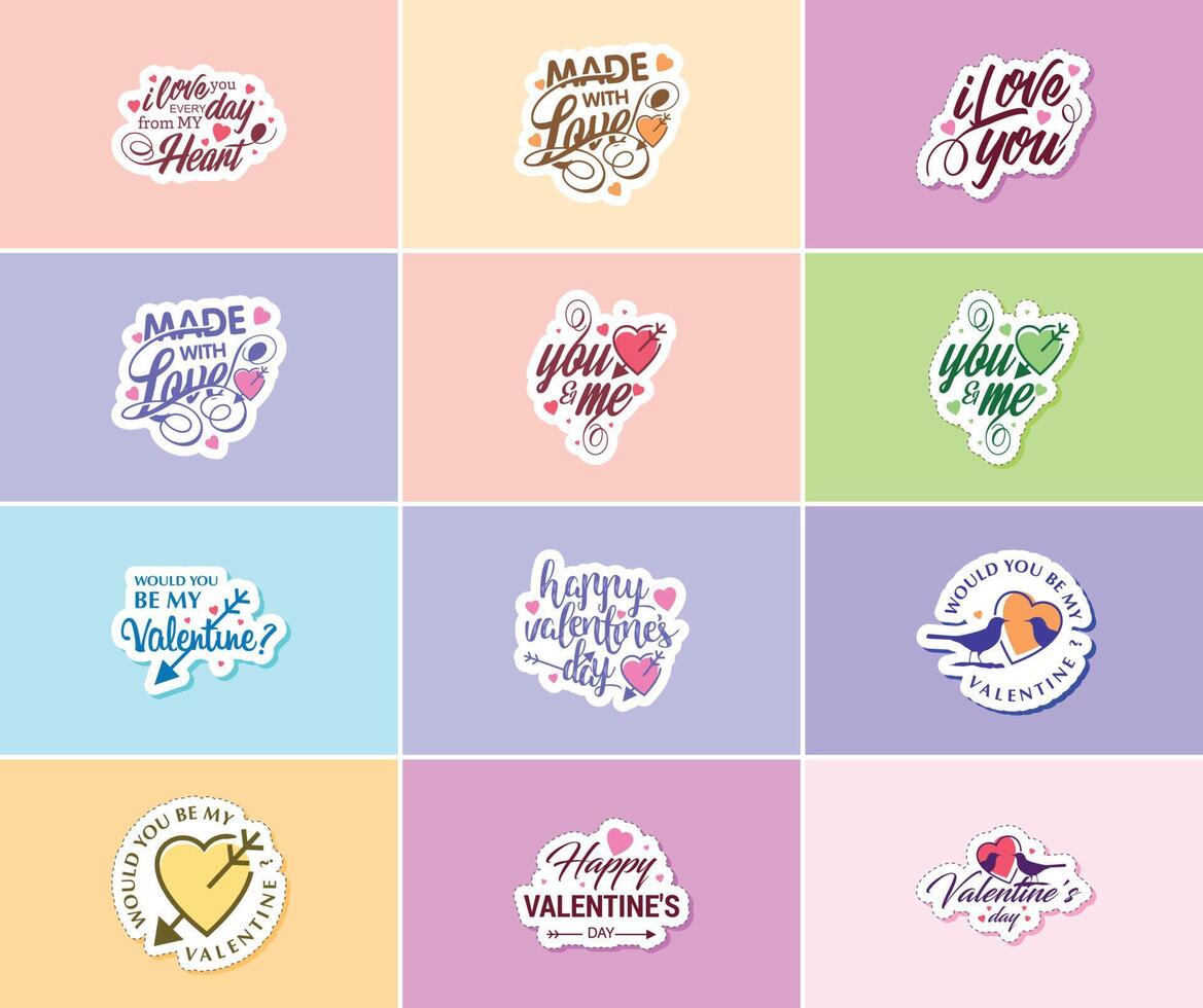 Express Your Love with Valentine's Day Typography and Graphics Stickers vector
