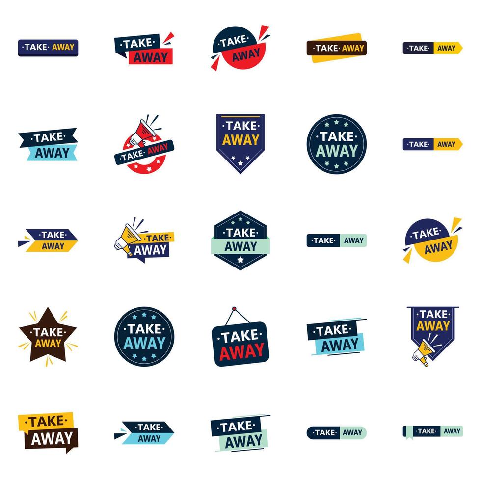 Take Away Bundle 25 Fully Editable element Designs for Food Outlets and Restaurants vector