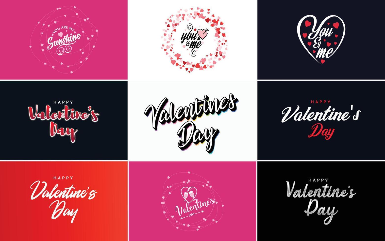 Hand drawn black lettering Valentine's Day and pink hearts on white background illustration suitable for use in design of cards banners logos flyers labels icons badges and stickers vector