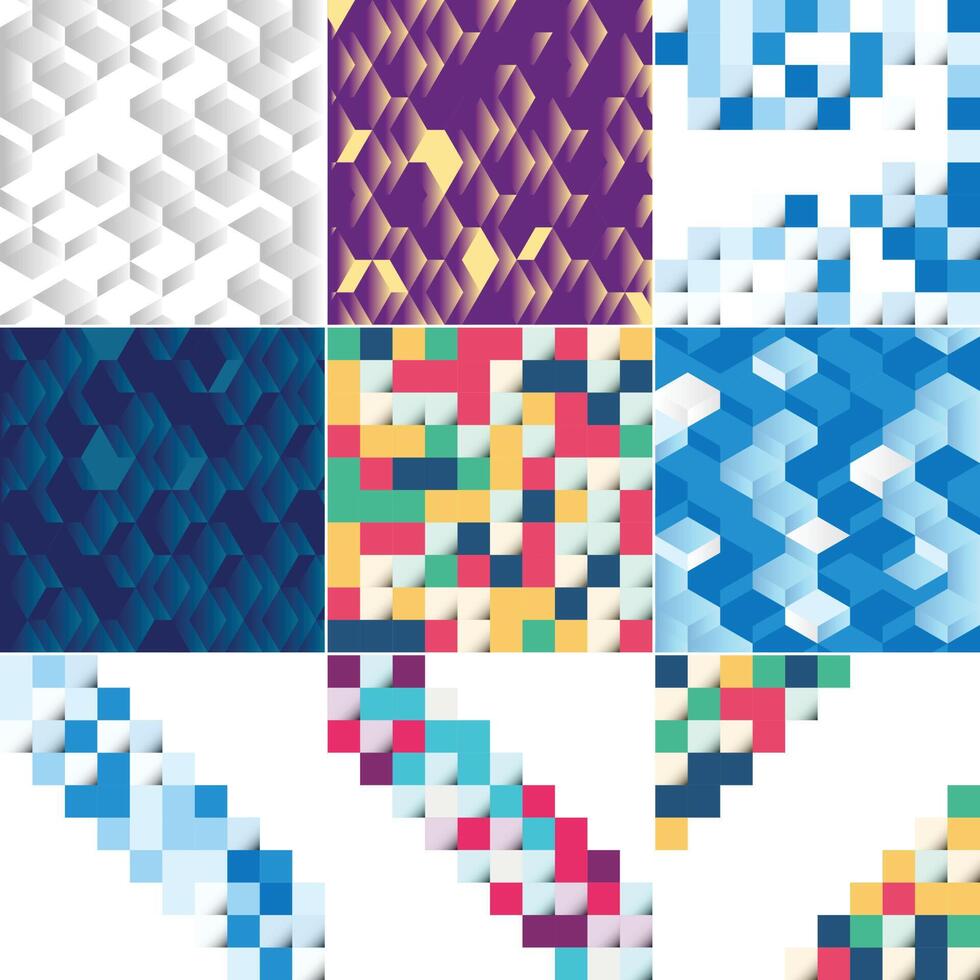 Seamless pattern of colorful blocks with a shadow effect and a gradient color scheme EPS10 element format vector