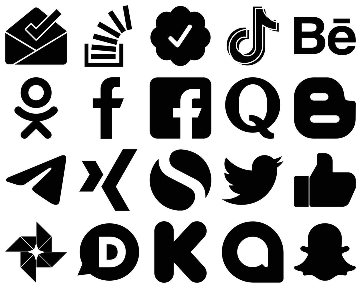20 Premium Black Glyph Social Media Icons such as question fb and odnoklassniki icons Creative and professional vector