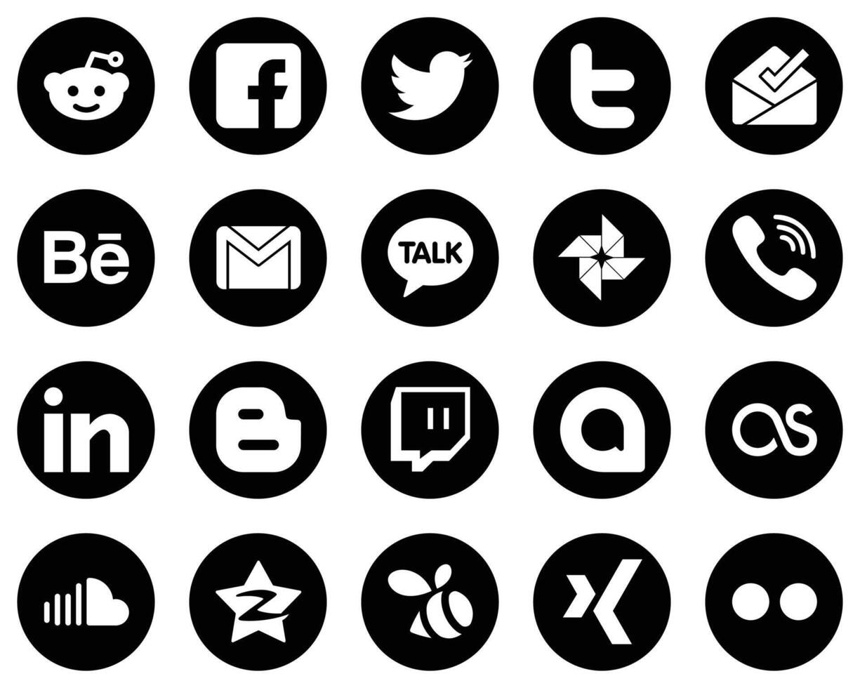 20 Modern White Social Media Icons on Black Background such as professional gmail rakuten and google photo icons High quality and modern vector