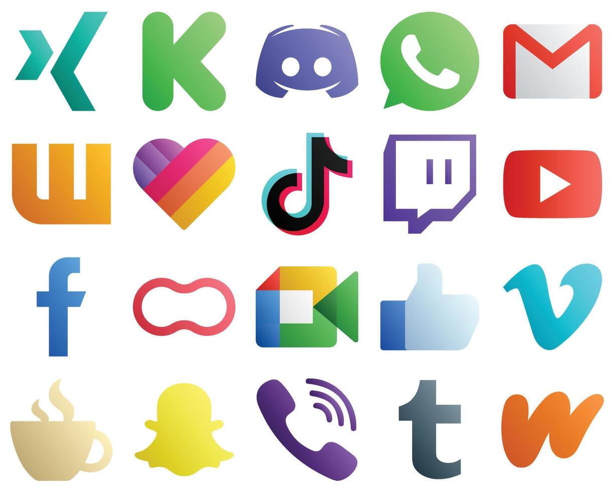 20 Gradient Icons for Top Social Media Platforms such as gmail douyin and likee icons Fully customizable and professional vector