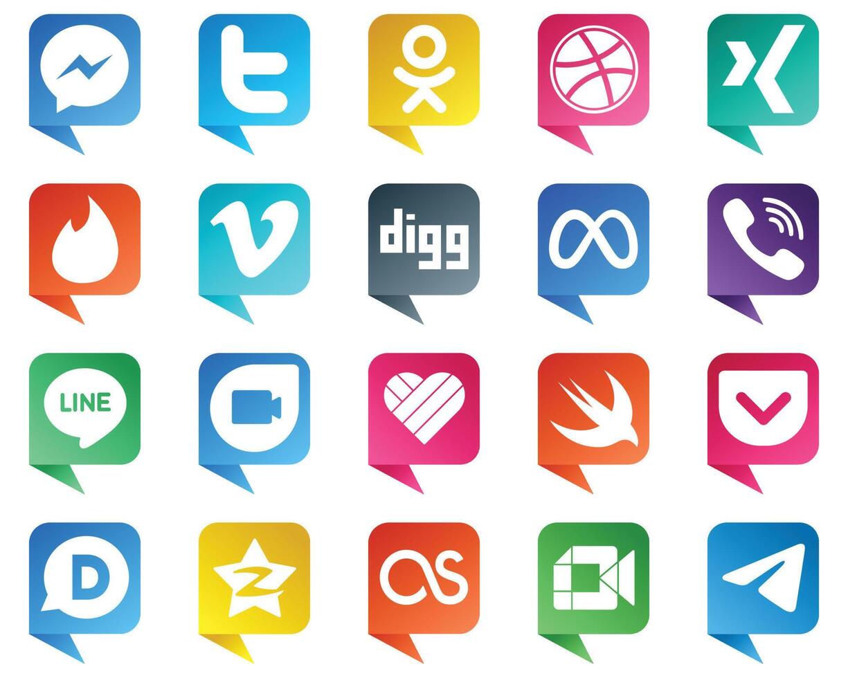 20 High Quality Chat bubble style Social Media Icons such as line rakuten tinder viber and meta icons Unique and high definition vector