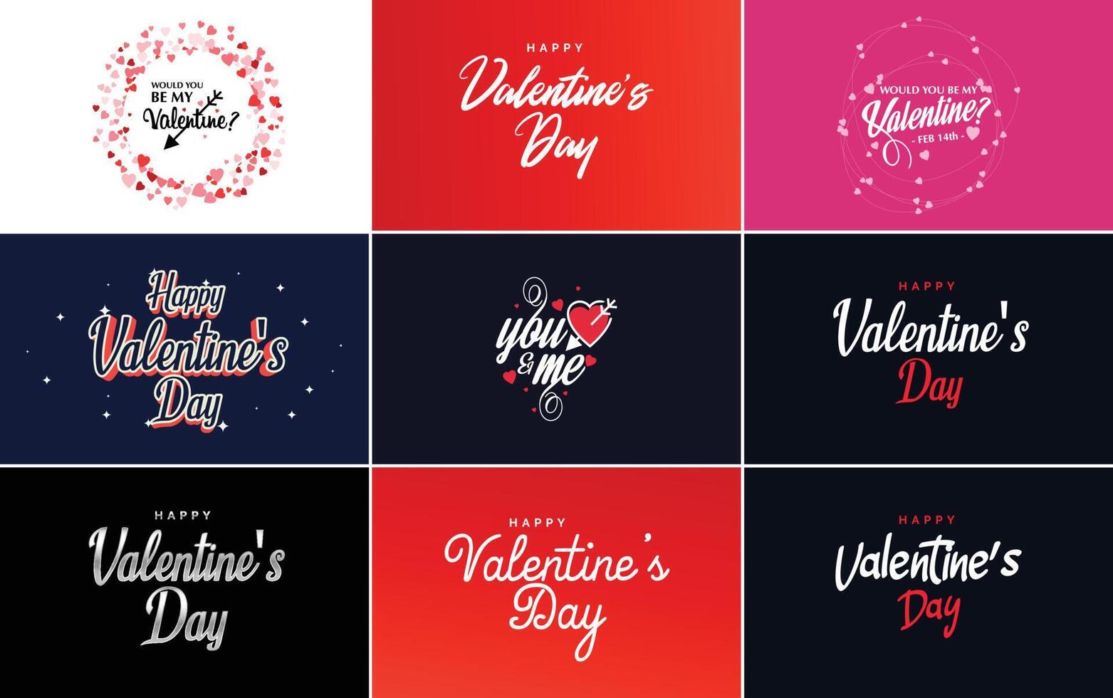 Hand drawn black lettering Valentine's Day and pink hearts on white background illustration suitable for use in design of cards banners logos flyers labels icons badges and stickers vector