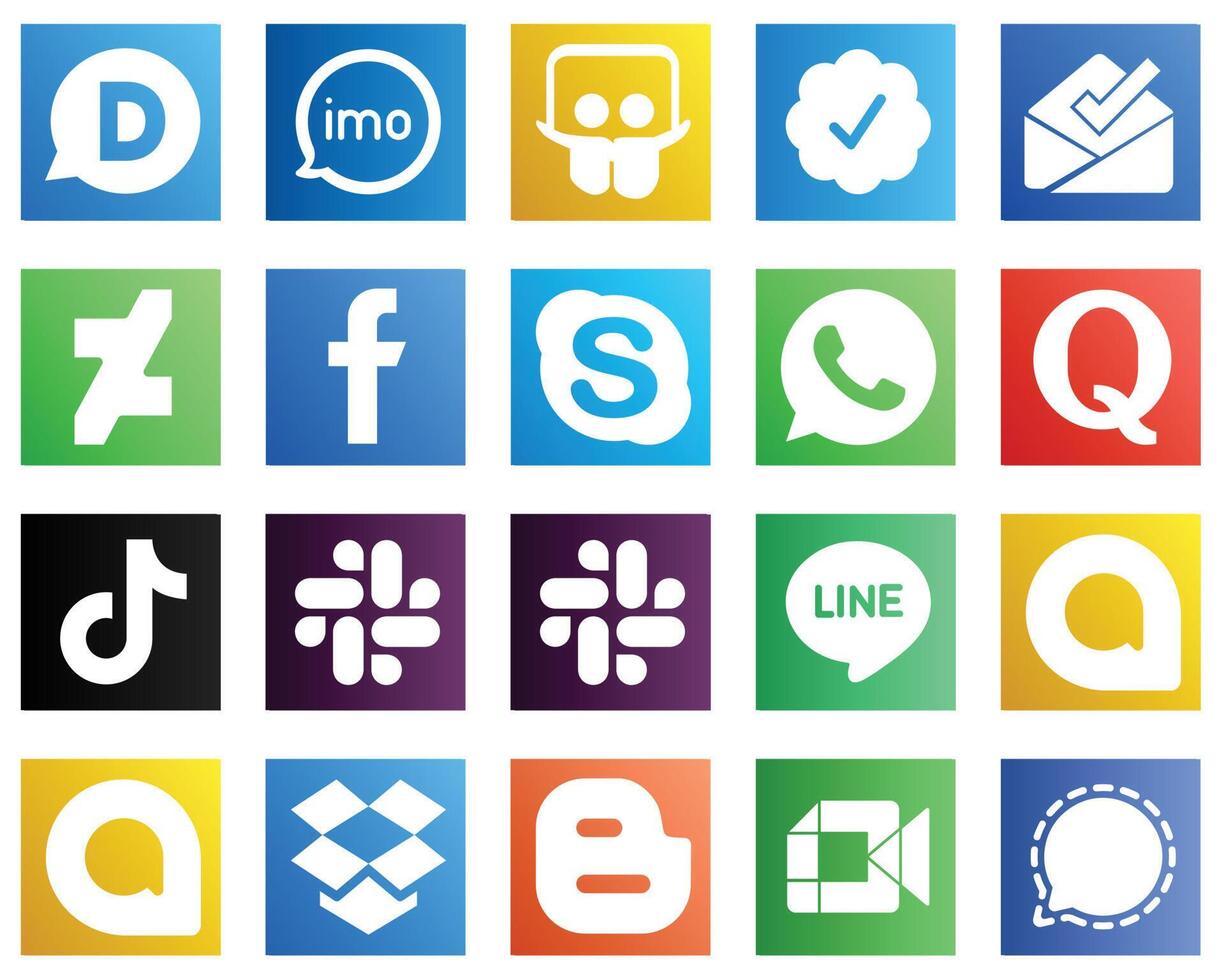20 Simple Social Media Icons such as tiktok quora deviantart whatsapp and skype icons High resolution and editable vector
