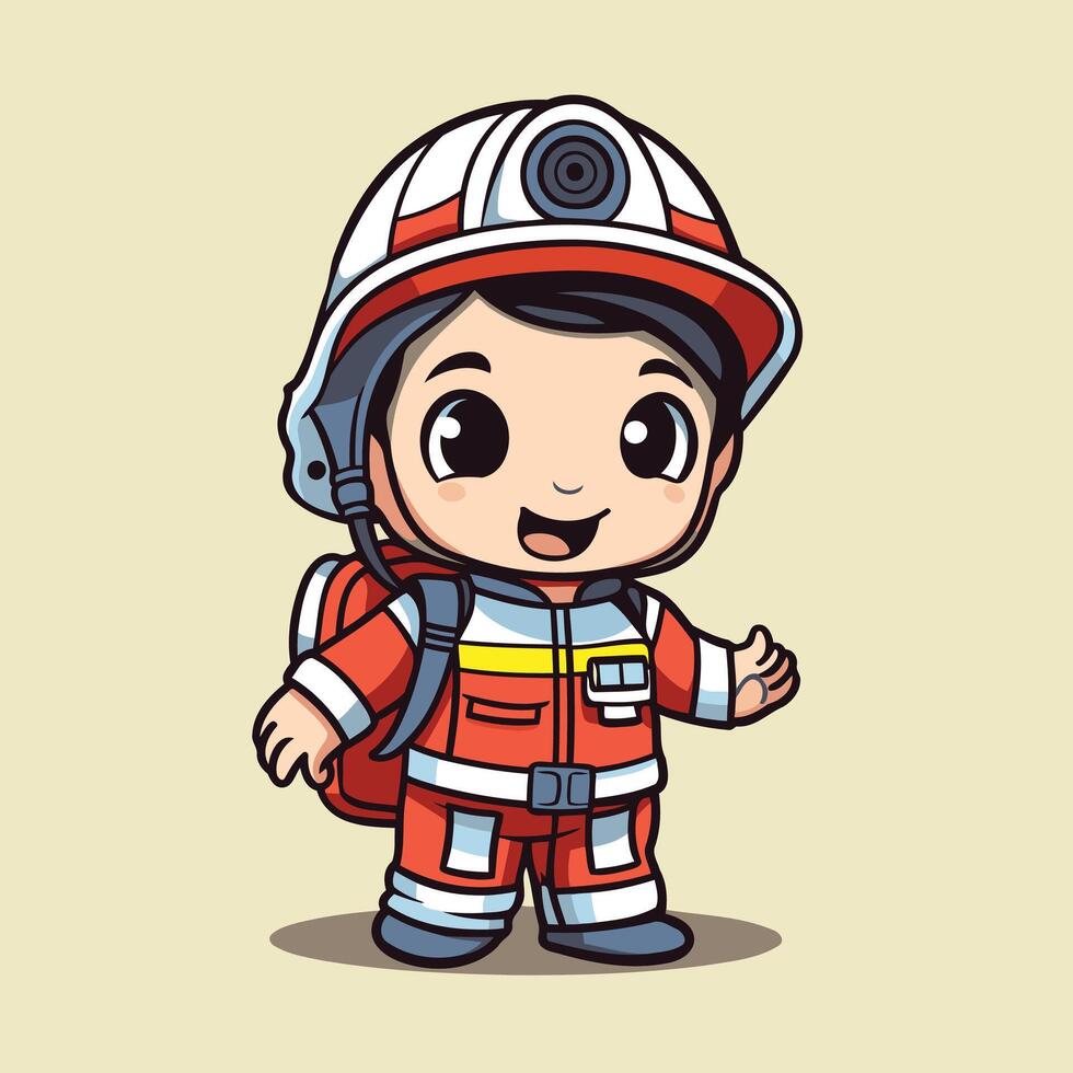 cute cartoon firefighter in helmet and uniform element illustration eps10 vector