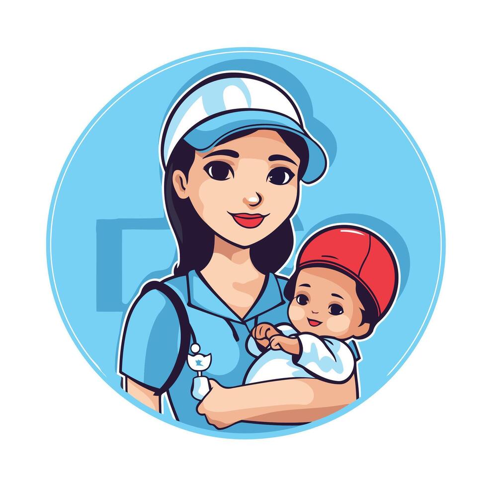 Nurse with a baby in his arms element illustration in cartoon style vector
