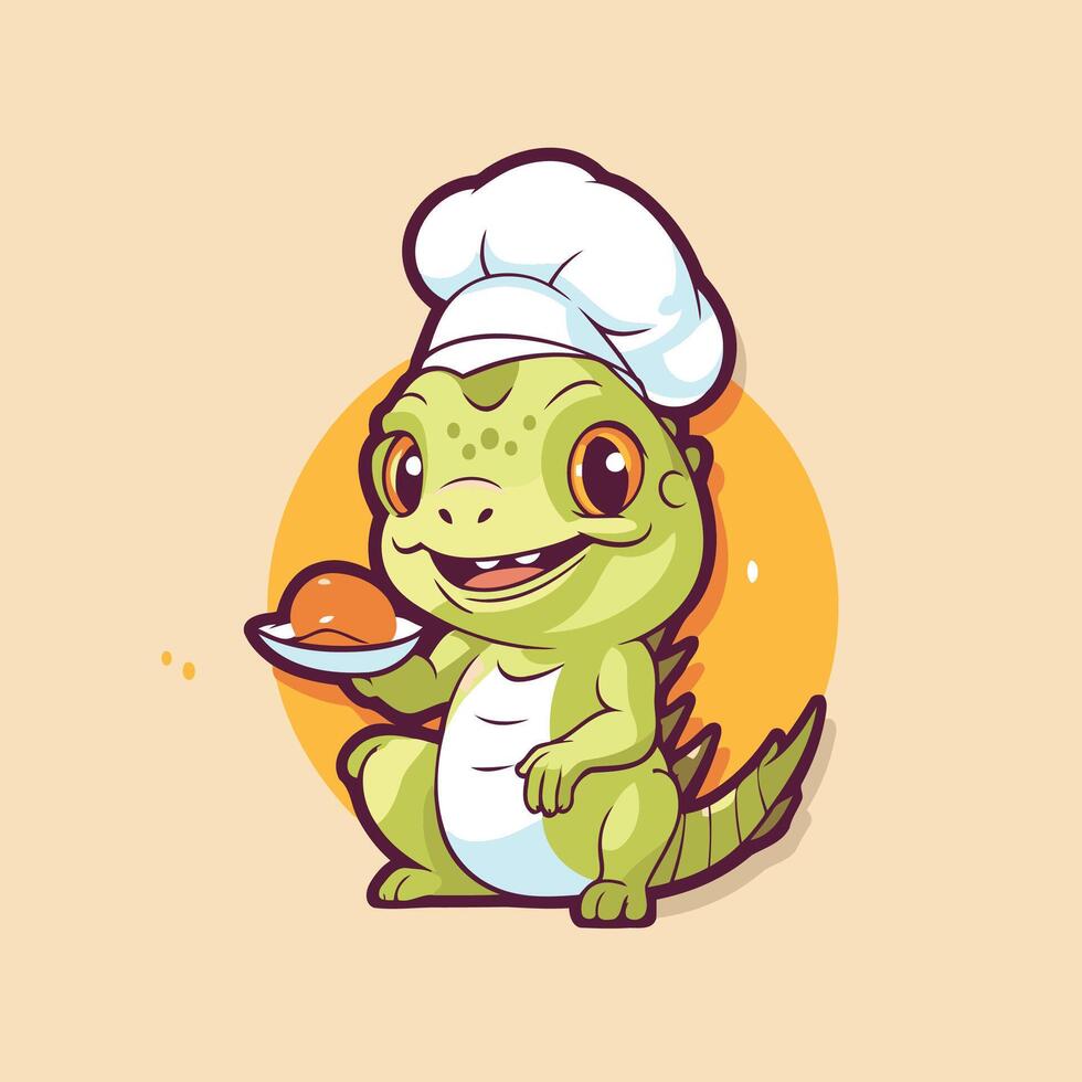 Cute crocodile chef cartoon character illustration Cute crocodile chef mascot vector