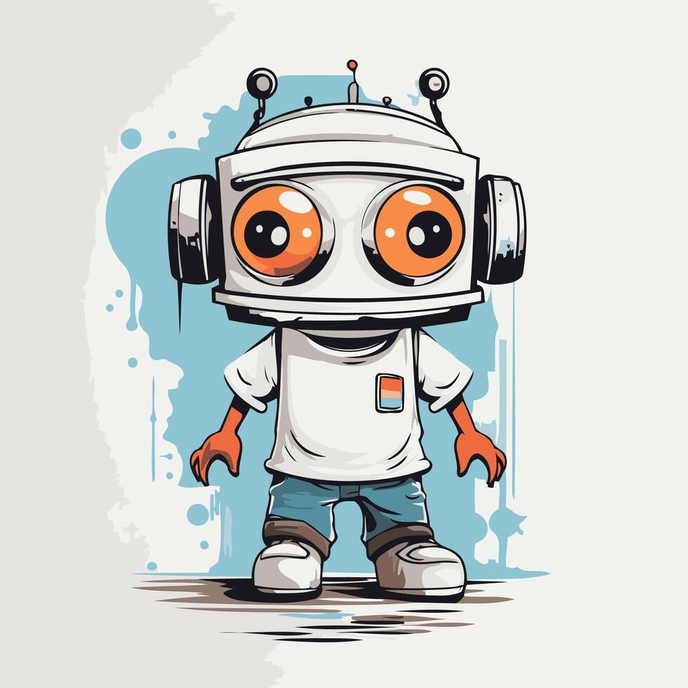 Funny cartoon robot with big eyes illustration for your design vector