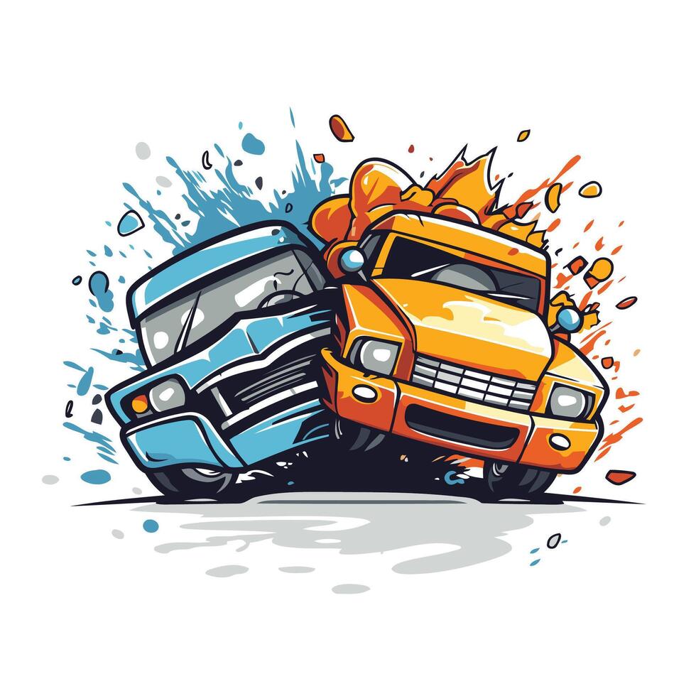Cars crash illustration of a car accident on the road vector