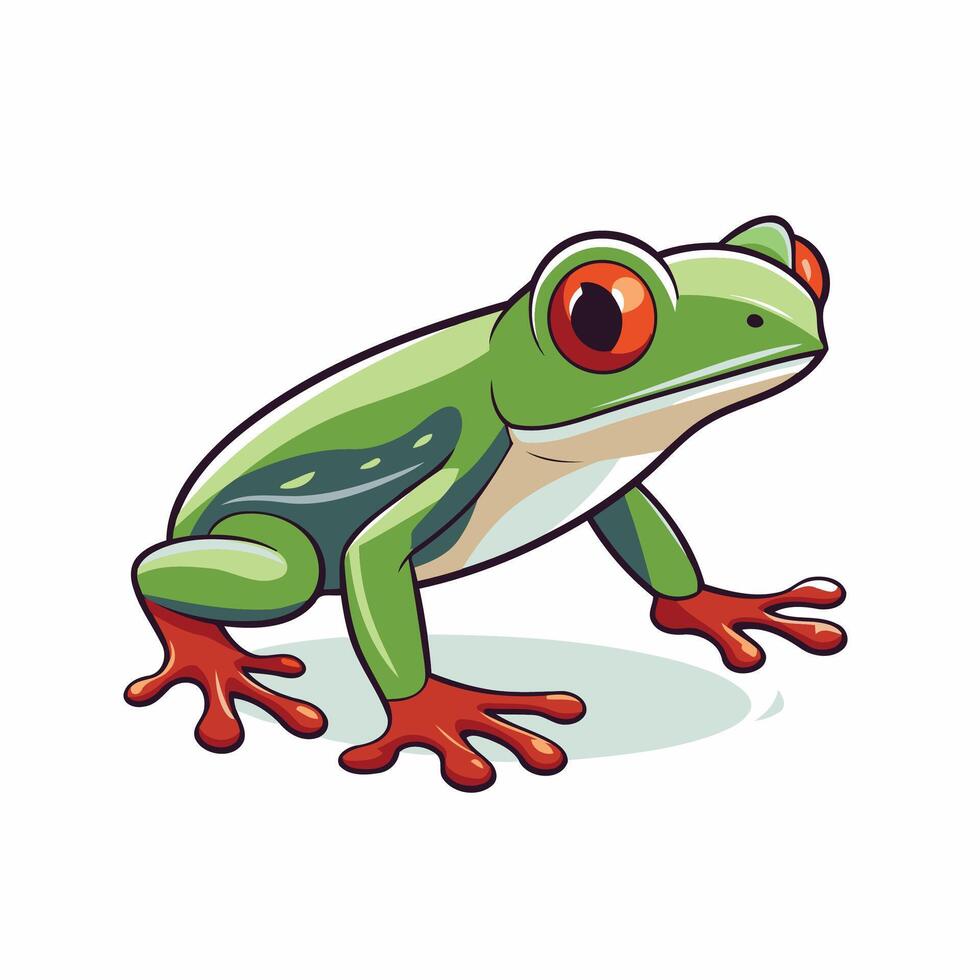 Frog cartoon character on white background illustration of a green frog vector