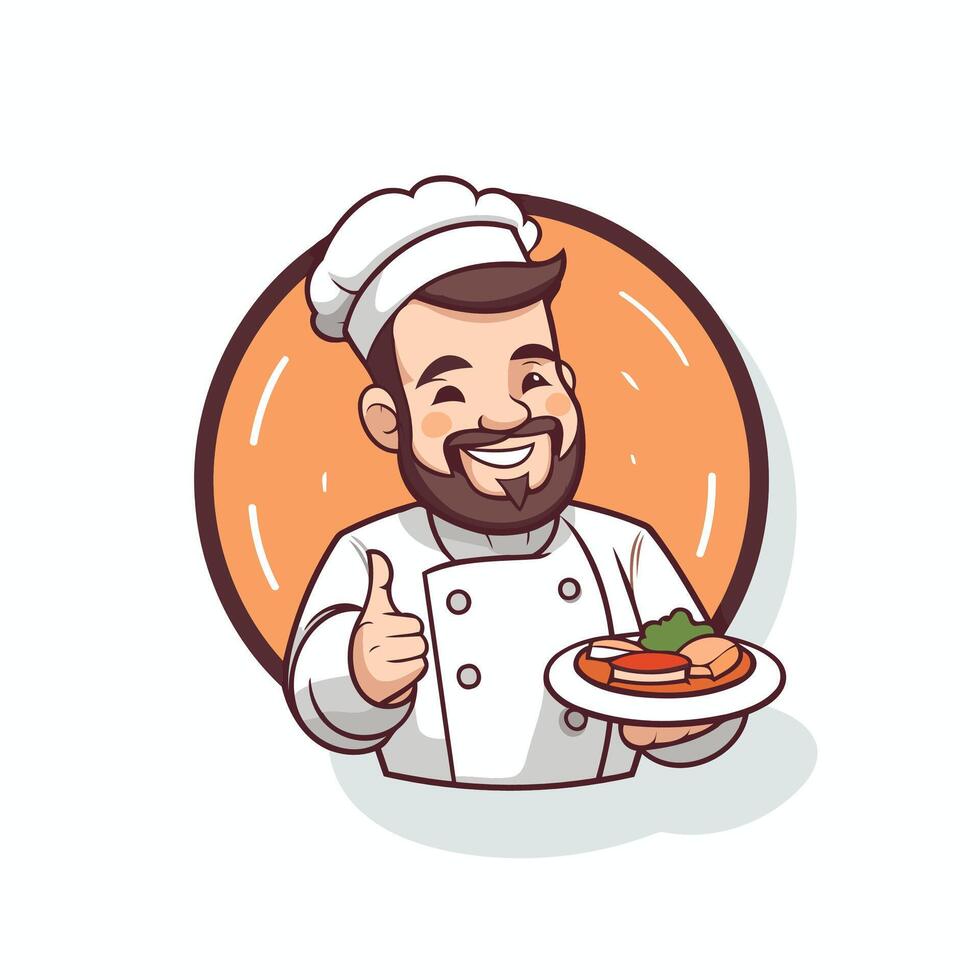 Chef holding steak and showing thumbs up element illustration in cartoon style vector