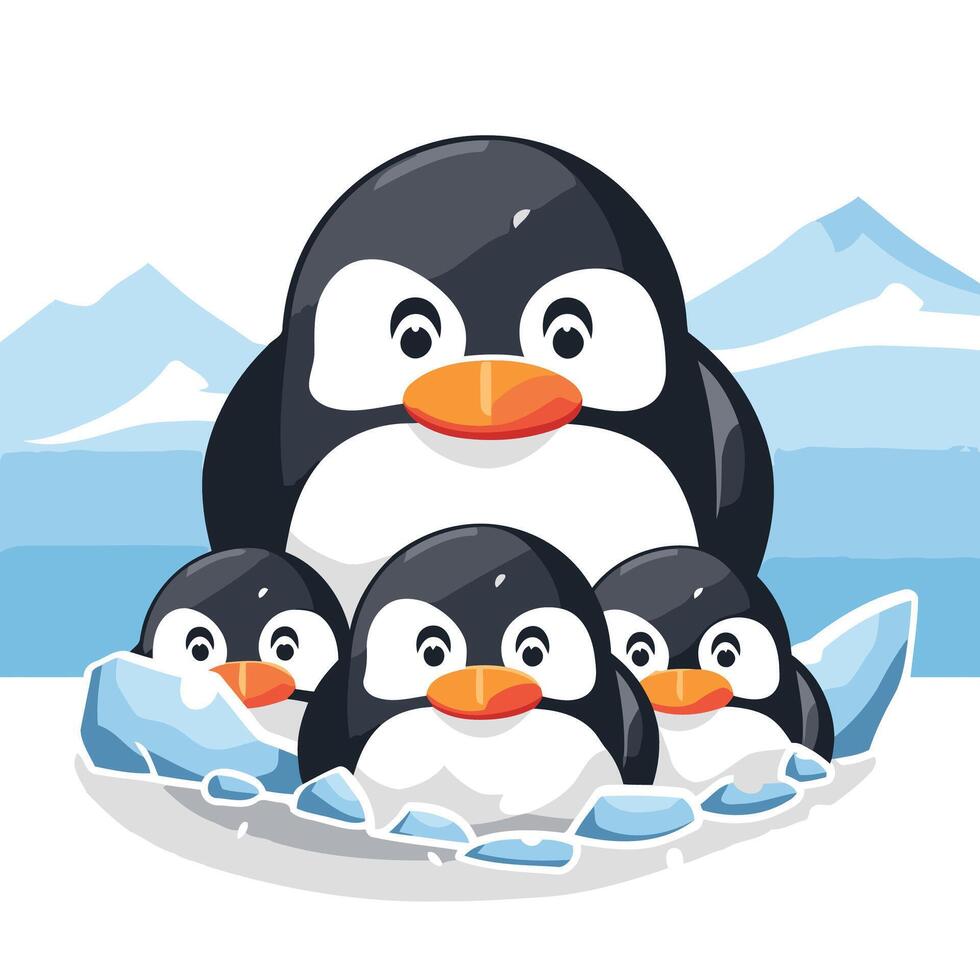 Cute penguins family on the iceberg Cartoon illustration vector