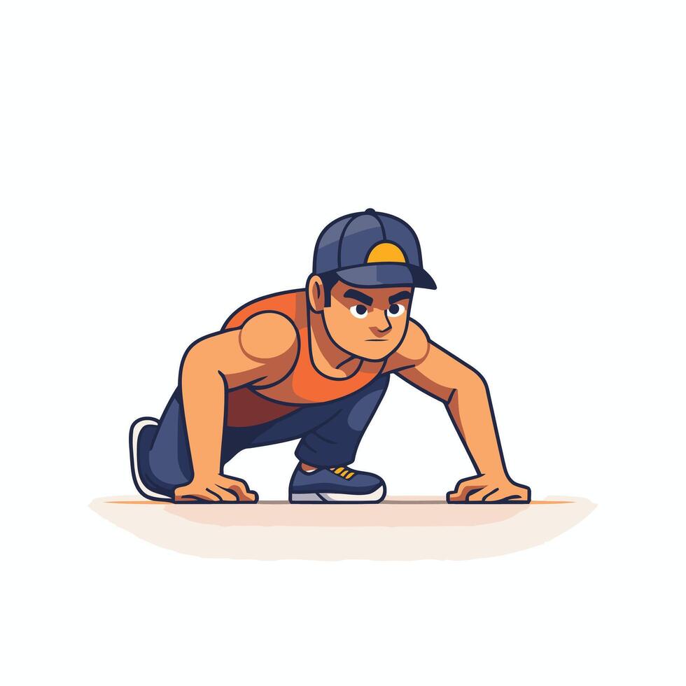 Cartoon man in sportswear doing push ups illustration vector