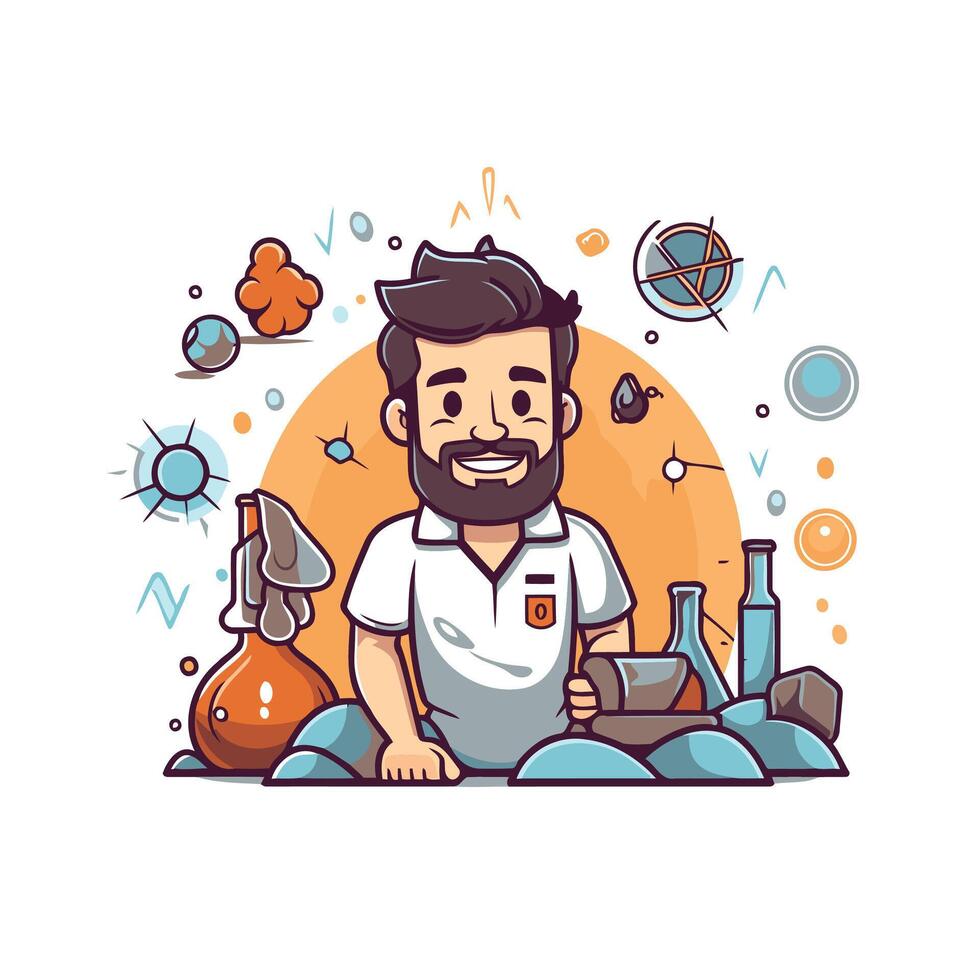 Hipster man cartoon character with beard and mustache element illustration vector
