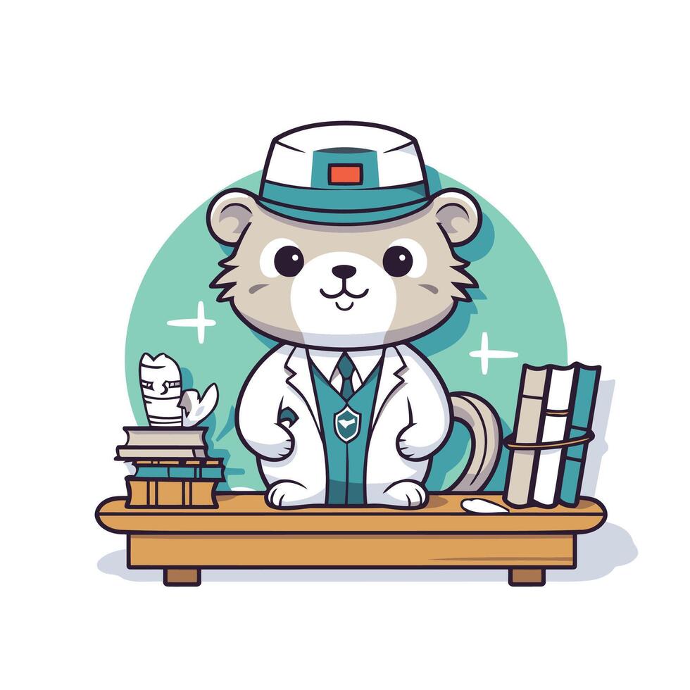 Cute beaver in sailor costume with books element illustration vector