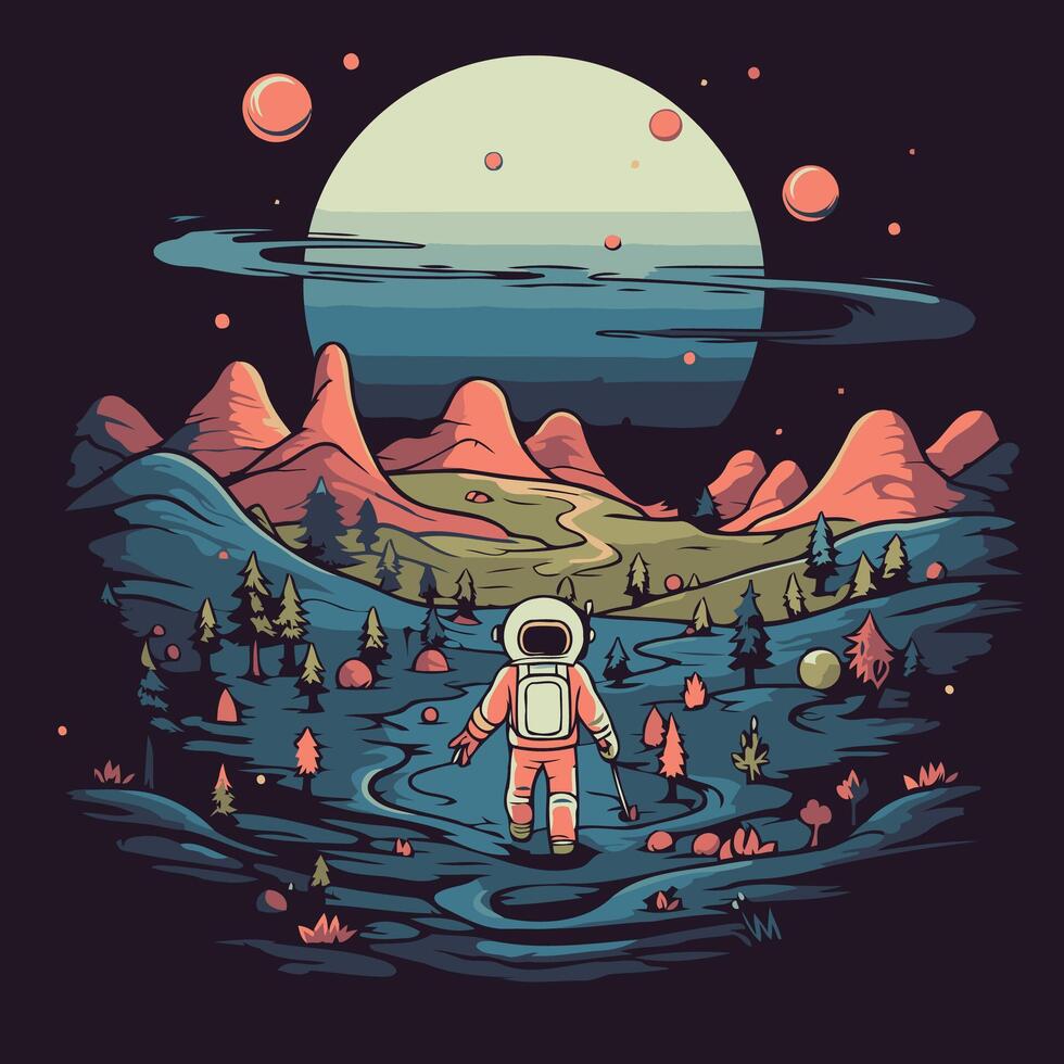 Astronaut on the background of the moon illustration vector