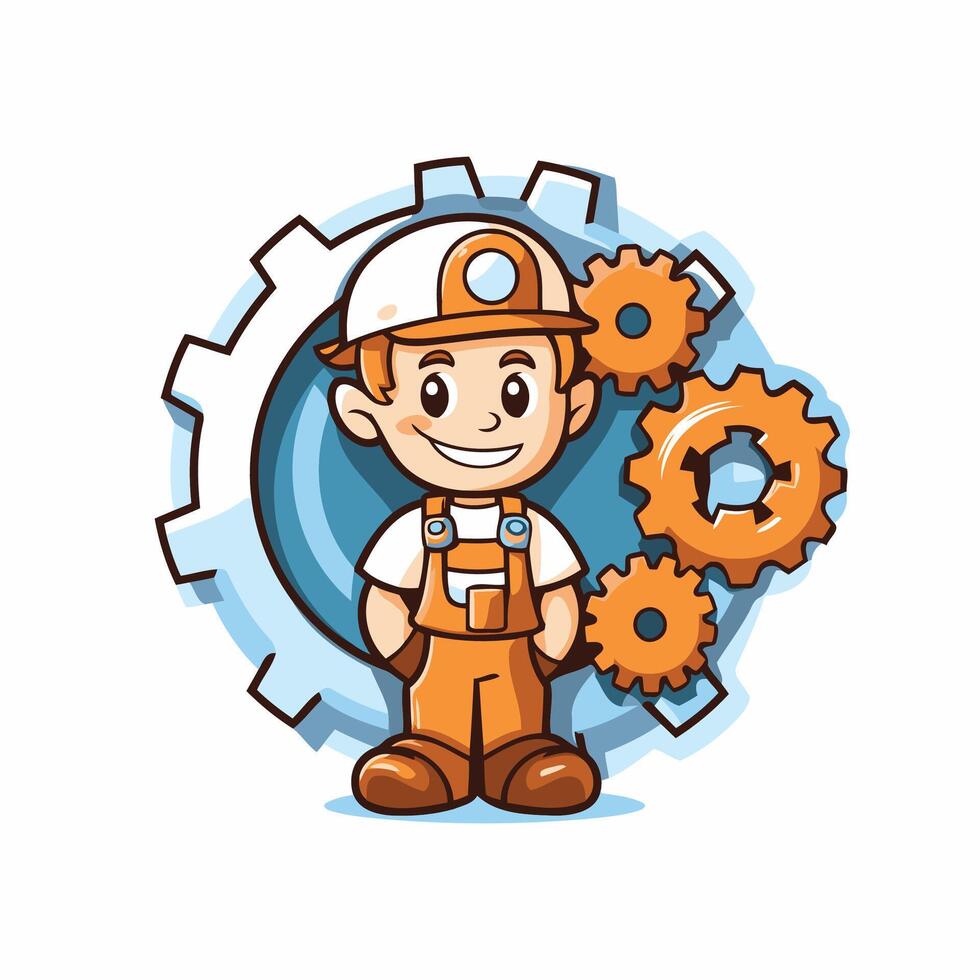 Illustration of a Cog Gear Mechanic Cartoon Character on White Background vector