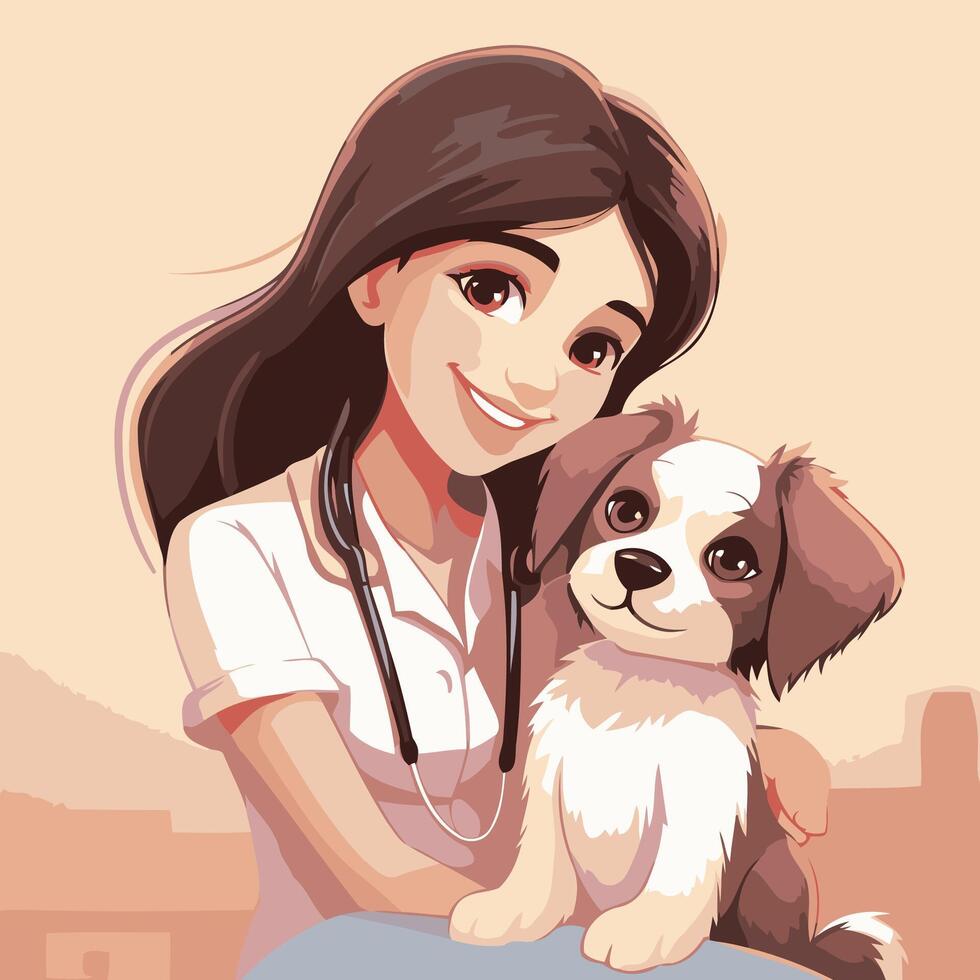 Veterinarian with cute dog element illustration in cartoon style vector