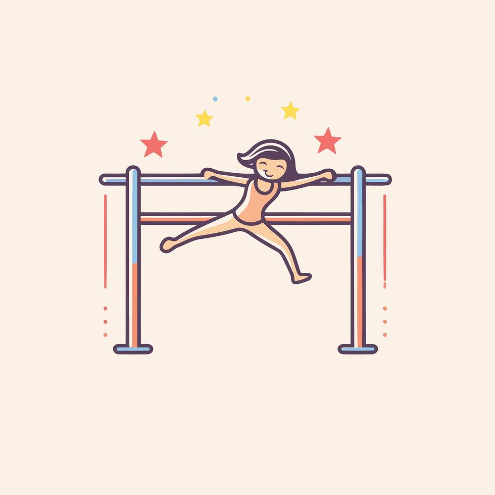 element illustration in flat linear style Gymnast training on parallel bars vector