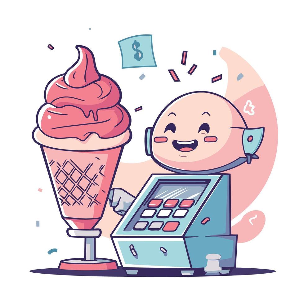 Happy cartoon man with credit card and ice cream element illustration vector
