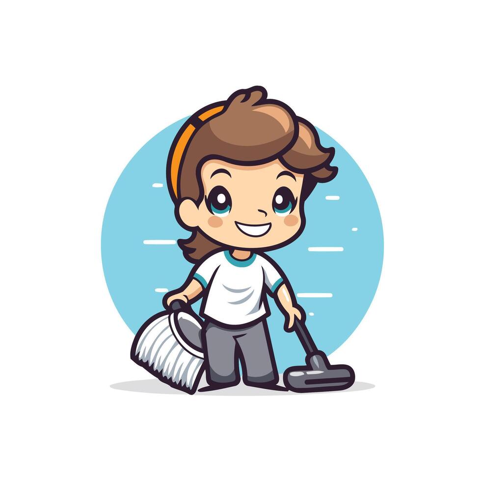 Cute Cleaner Boy Mascot Cartoon Character element Illustration vector