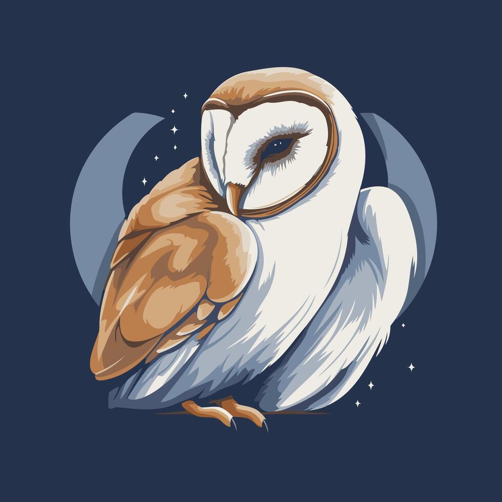 Owl on a dark blue background illustration in cartoon style vector