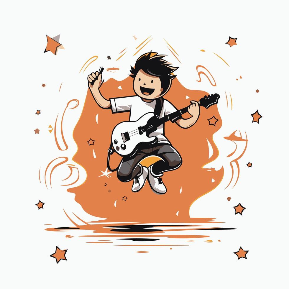 Guitar player with electric guitar Hand drawn element illustration vector