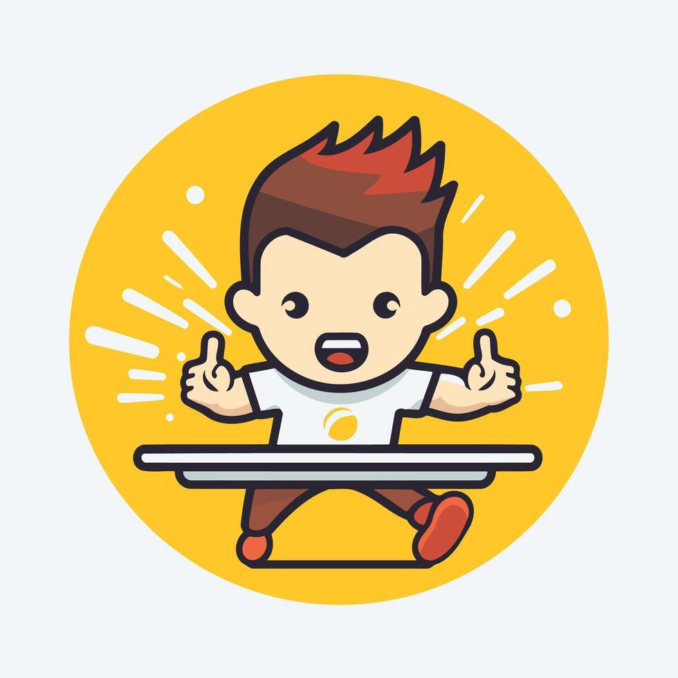 Funny boy on ironing board element cartoon character illustration vector