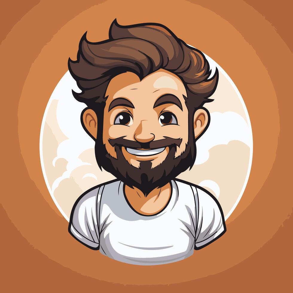 element illustration of a young man with beard and mustache Cartoon style vector