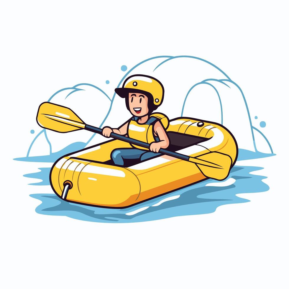 Man in yellow kayak Cartoon element illustration Canoeing vector