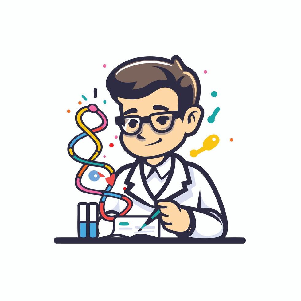 element illustration of a scientist in lab coat and eyeglasses vector