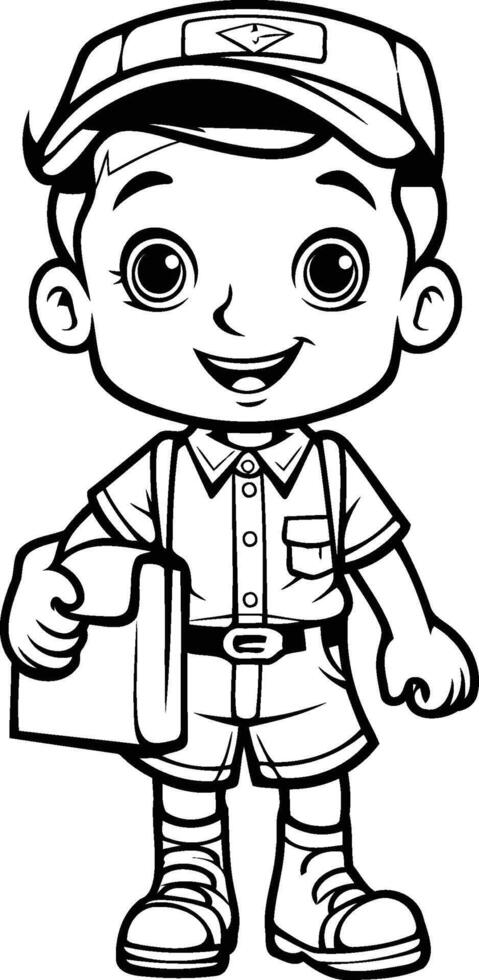 Cute Little Boy Wearing Uniform Cartoon Character for Coloring Book vector