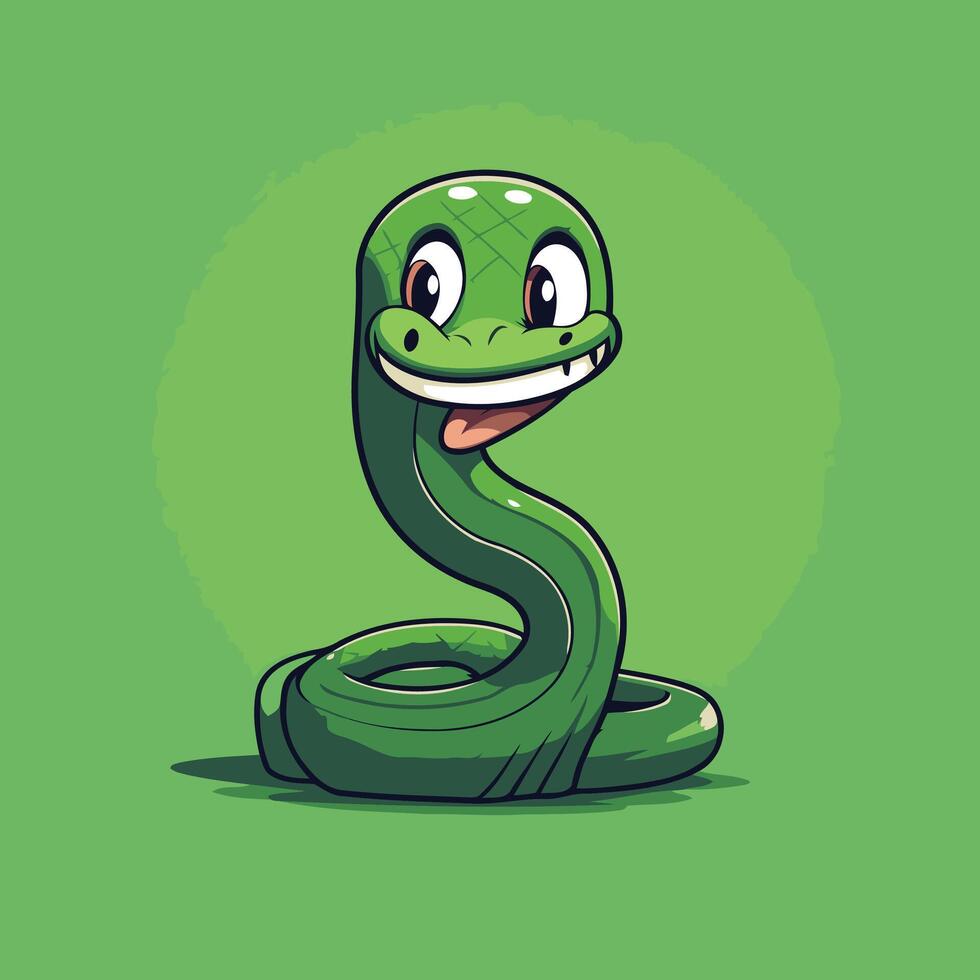 Cute snake cartoon character element illustration isolated on green background vector