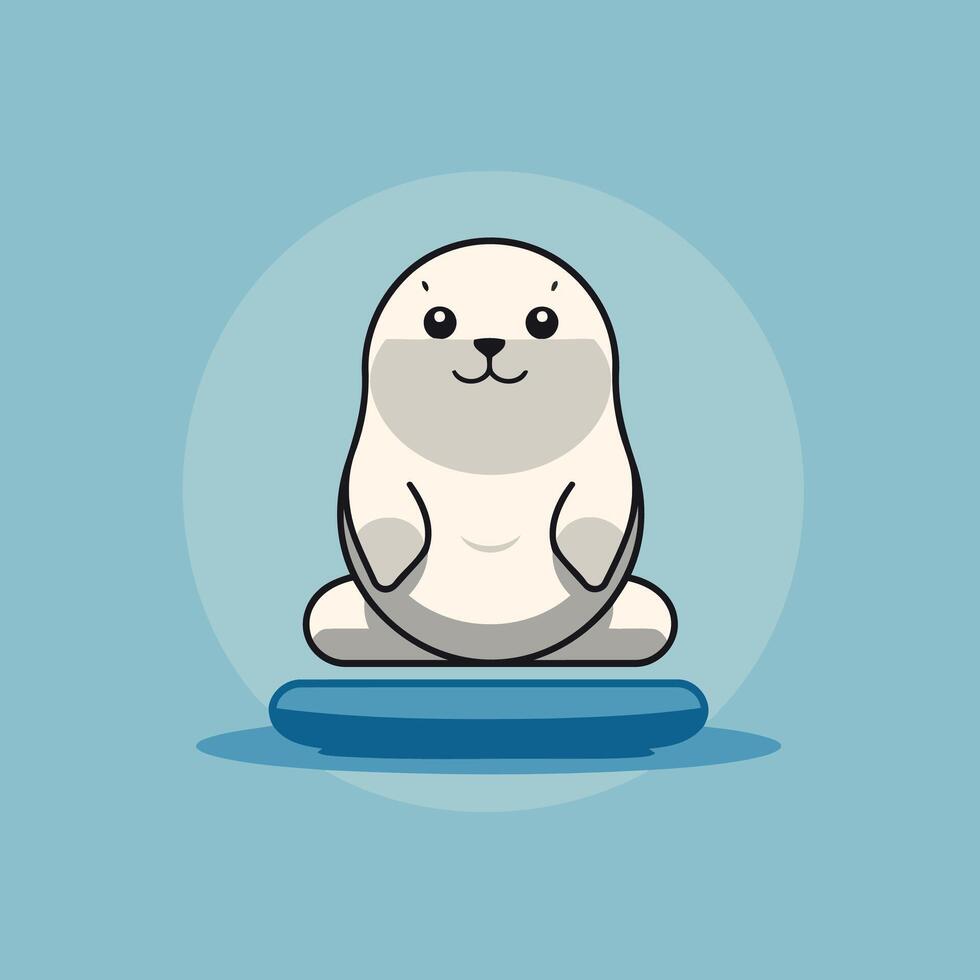 Cute seal sitting on a blue background illustration in flat style vector