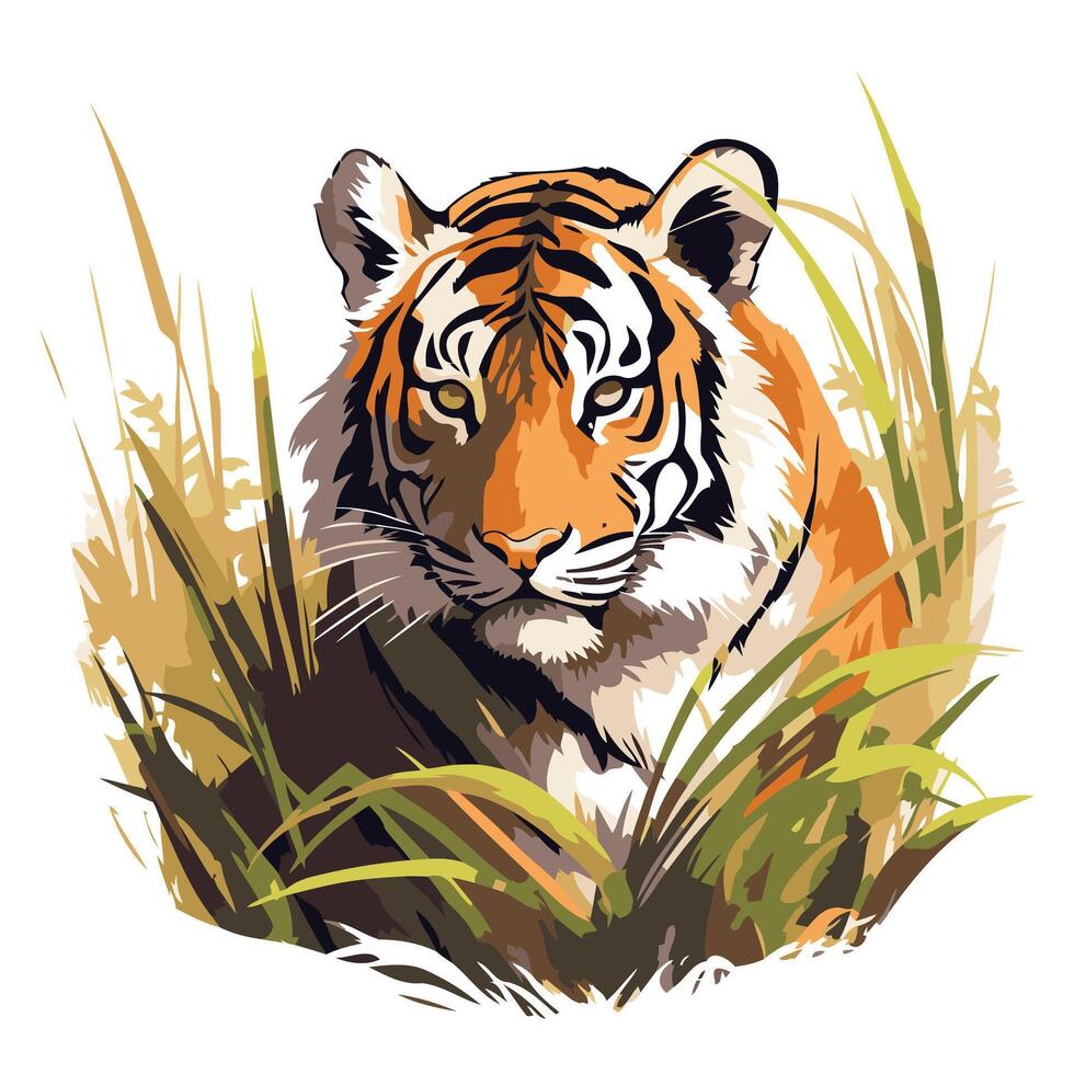 Tiger in the grass element illustration on a white background vector