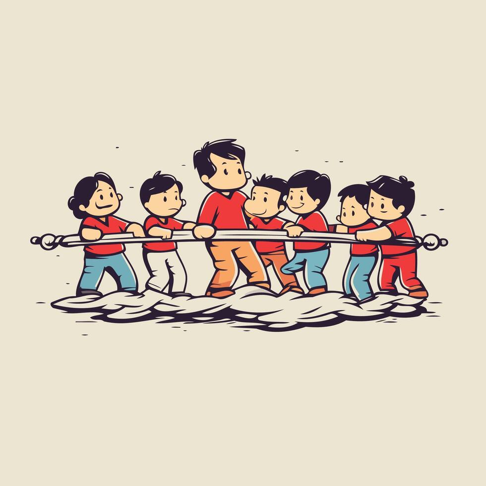 Children playing tug of war cartoon illustration graphic design vector