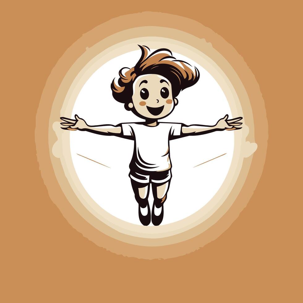Cute little girl jumping in a circle element cartoon illustration vector