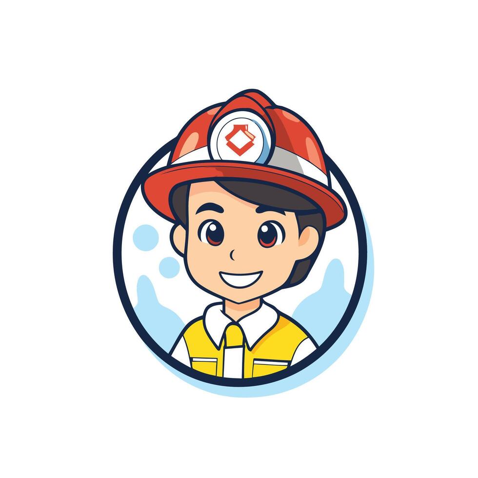 Cute cartoon fireman in helmet with check mark element illustration vector