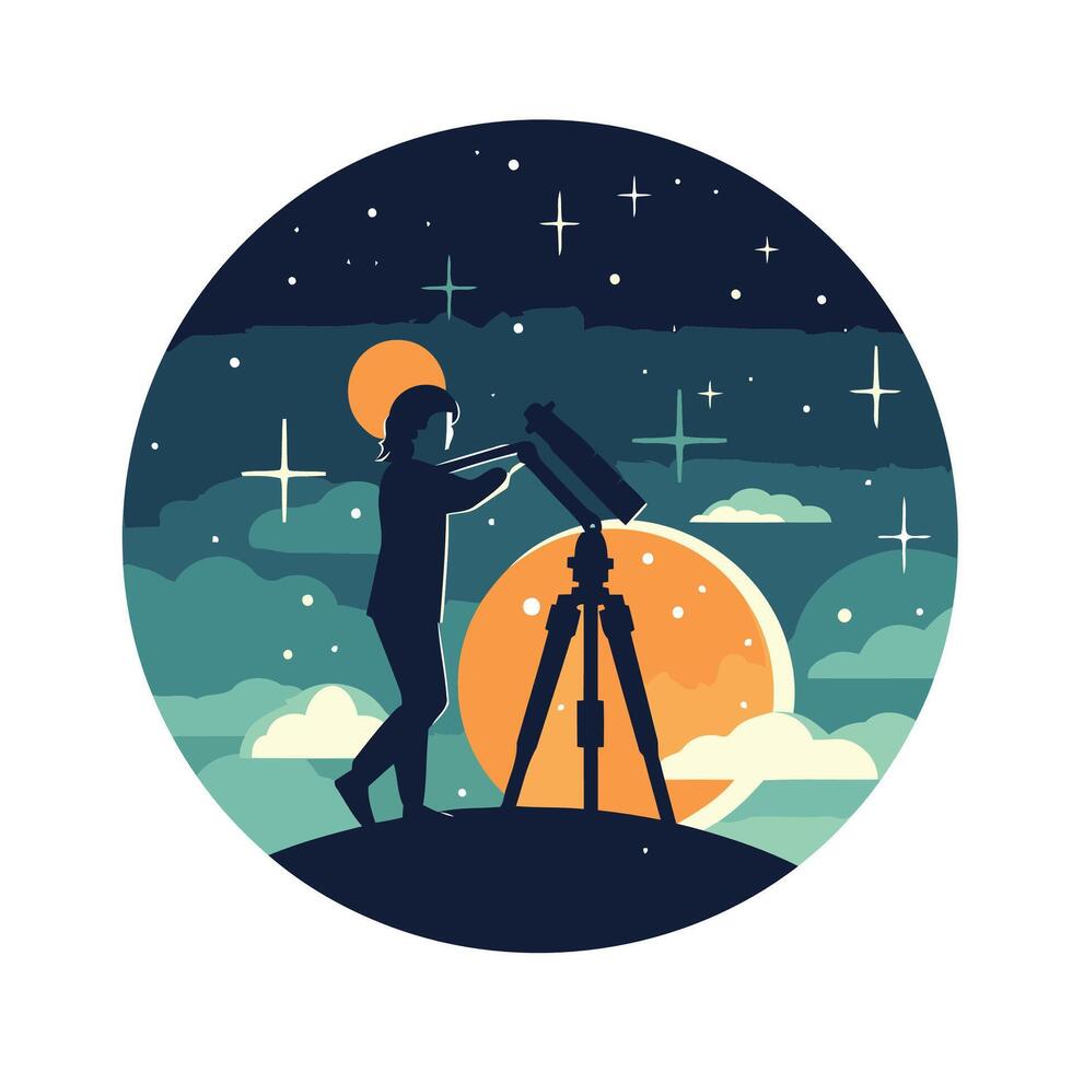 Astronaut looking through telescope element illustration in flat style vector