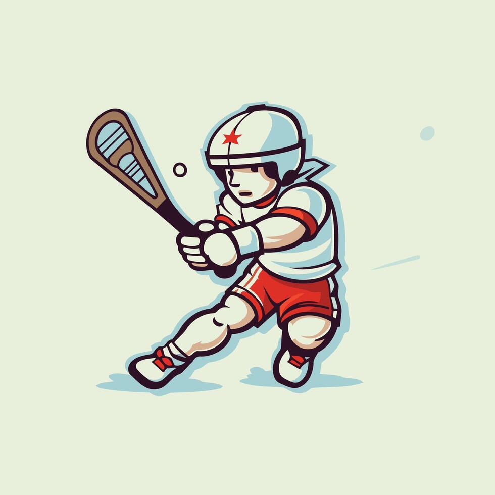 Illustration of a cartoon hockey player with a bat and ball vector