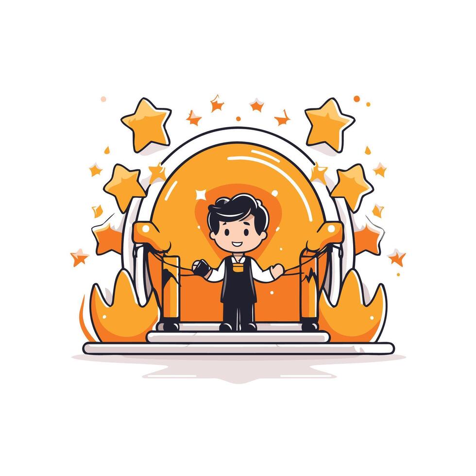 element illustration of a boy in a suit with a rope in his hands vector
