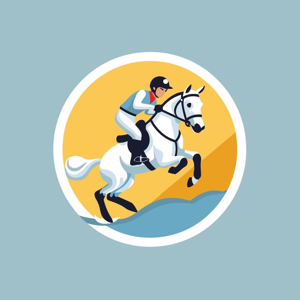 Jockey on horse jumping round icon Flat style element illustration vector