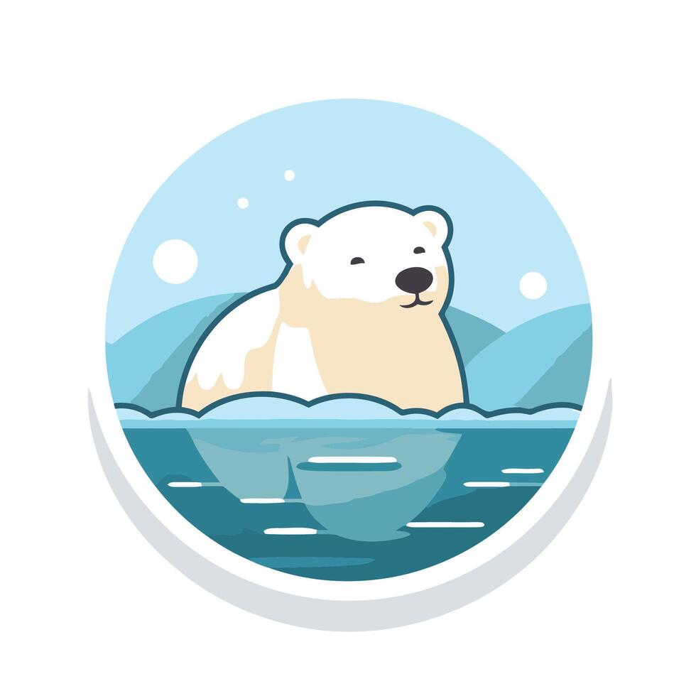 Polar bear in the water element illustration in flat style vector